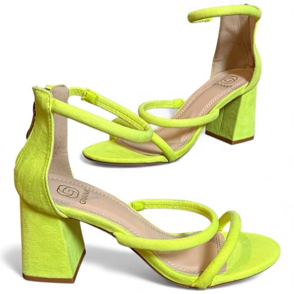 Givana Block Heel Ankle Strap Open Toe Heels Sandals Neon Like Green EU 37 US 7